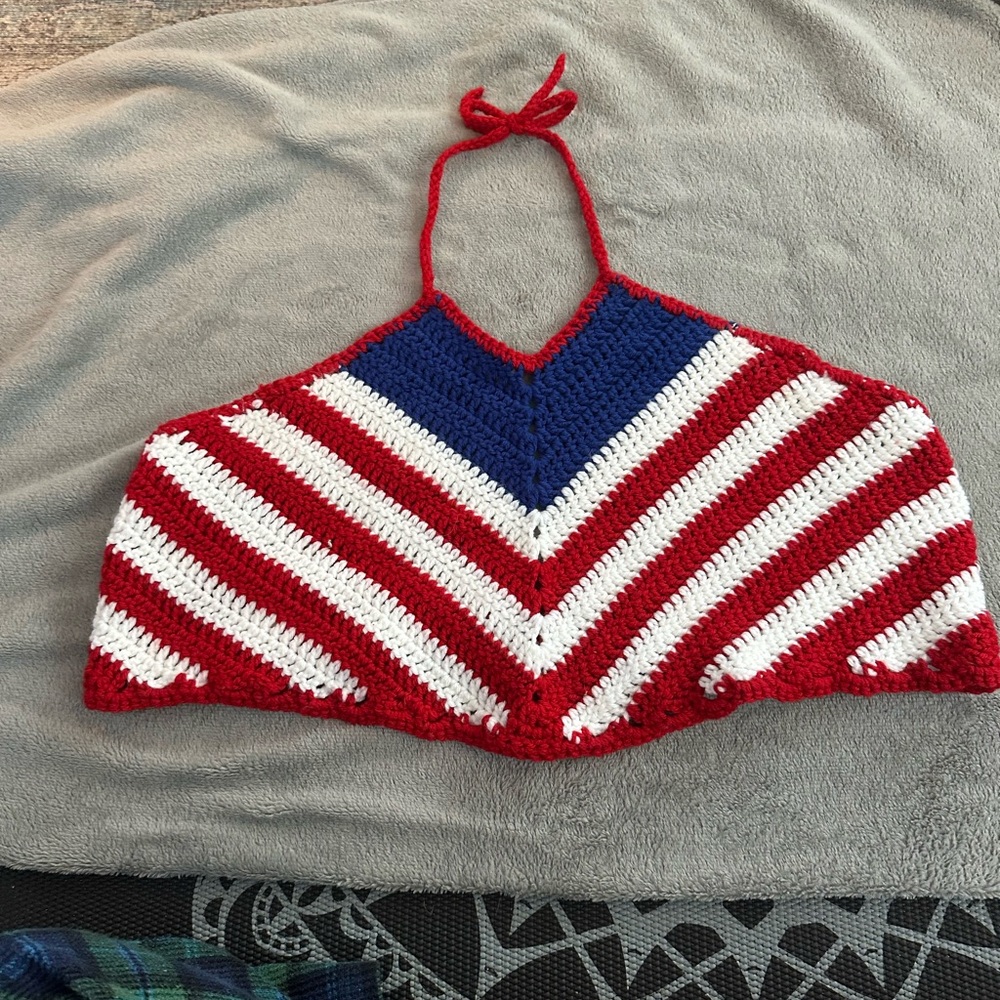 Hand made Red, White, and Blue Crochet Halter Top